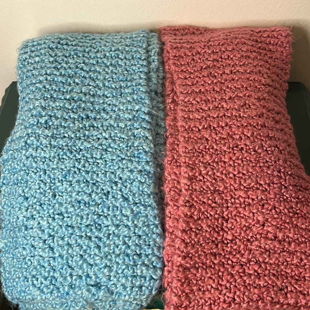 Handmade Knit Blue and Pink Super Soft Cozy Pair of Scarves